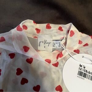 Sheer Top with Red Heart Pattern